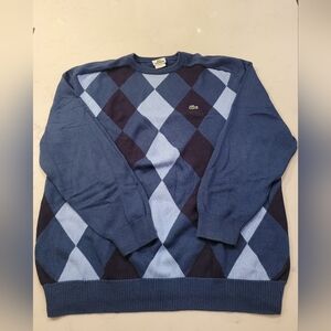 Lacoste Men's Blue and Navy Argyle Crewneck Sweater Pullover